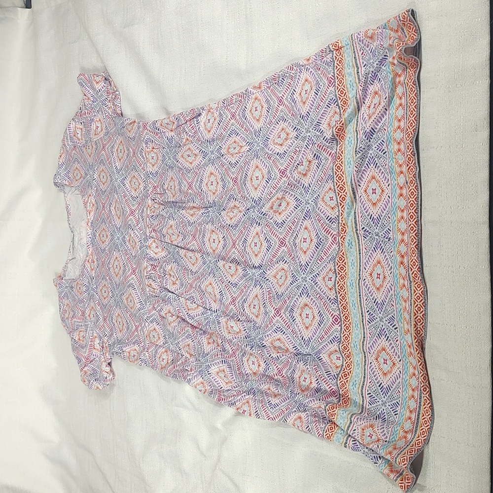 J. Jill Purple White Pink T Shirt Dress Short Sleeve Square Design Size Small